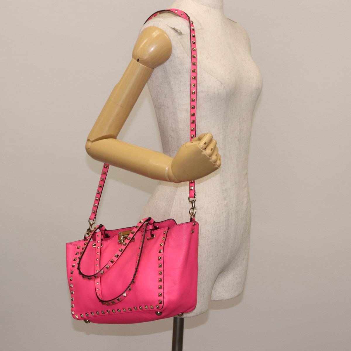 VALENTINO Studs Tote Bag Leather 2way Pink Auth BA6888