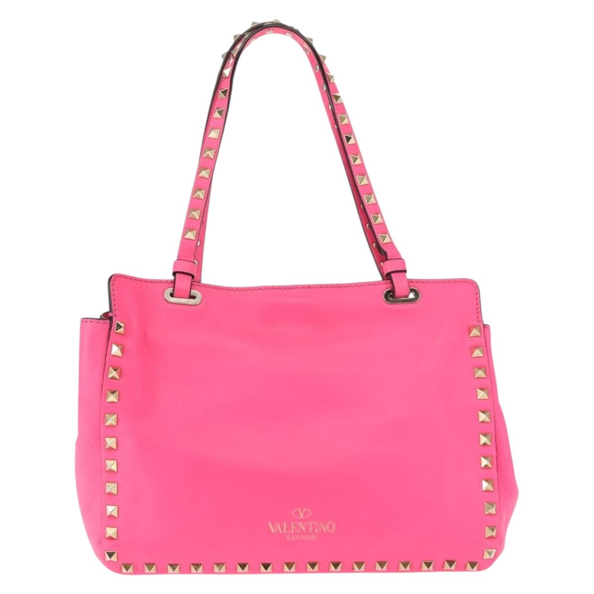 VALENTINO Studs Tote Bag Leather 2way Pink Auth BA6888