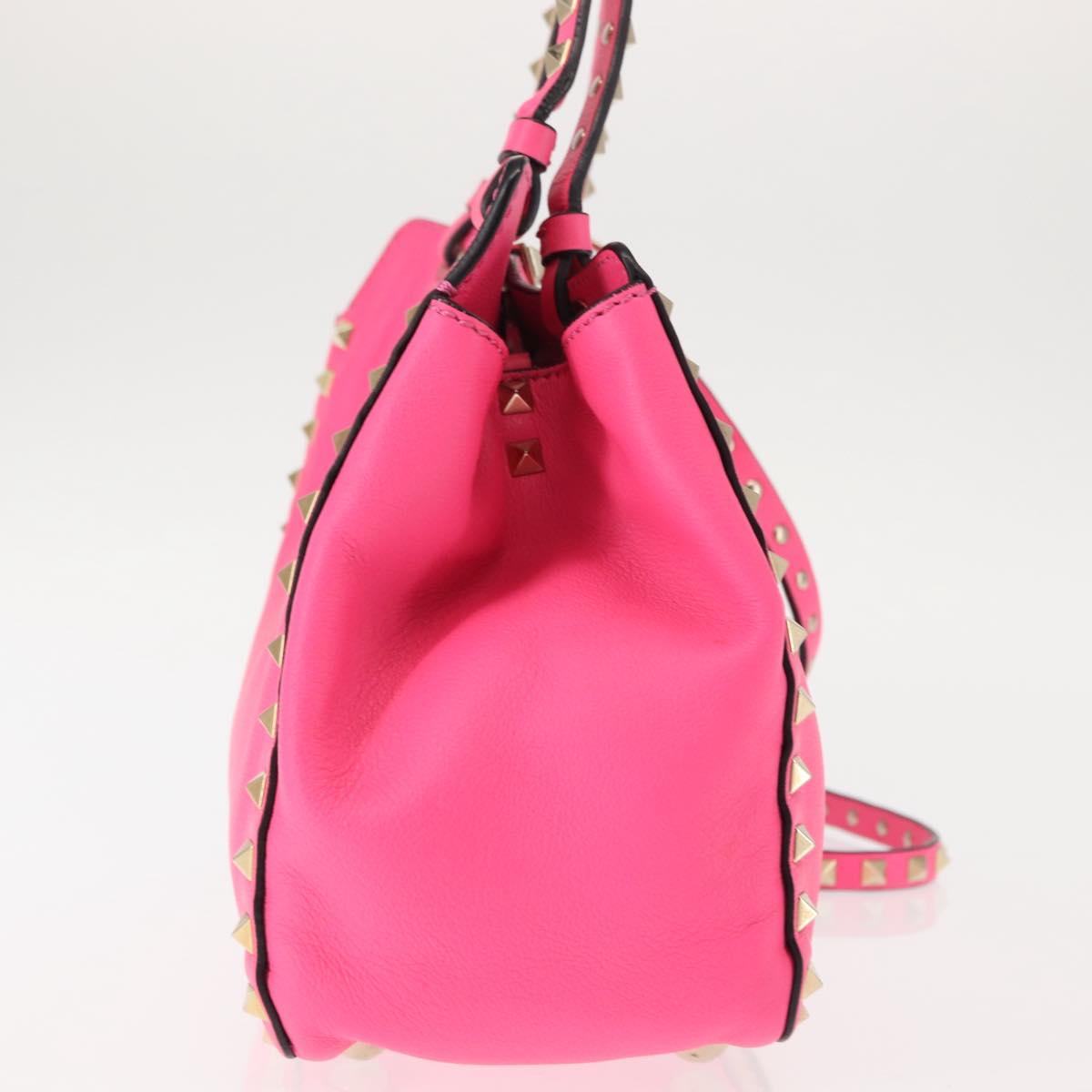 VALENTINO Studs Tote Bag Leather 2way Pink Auth BA6888