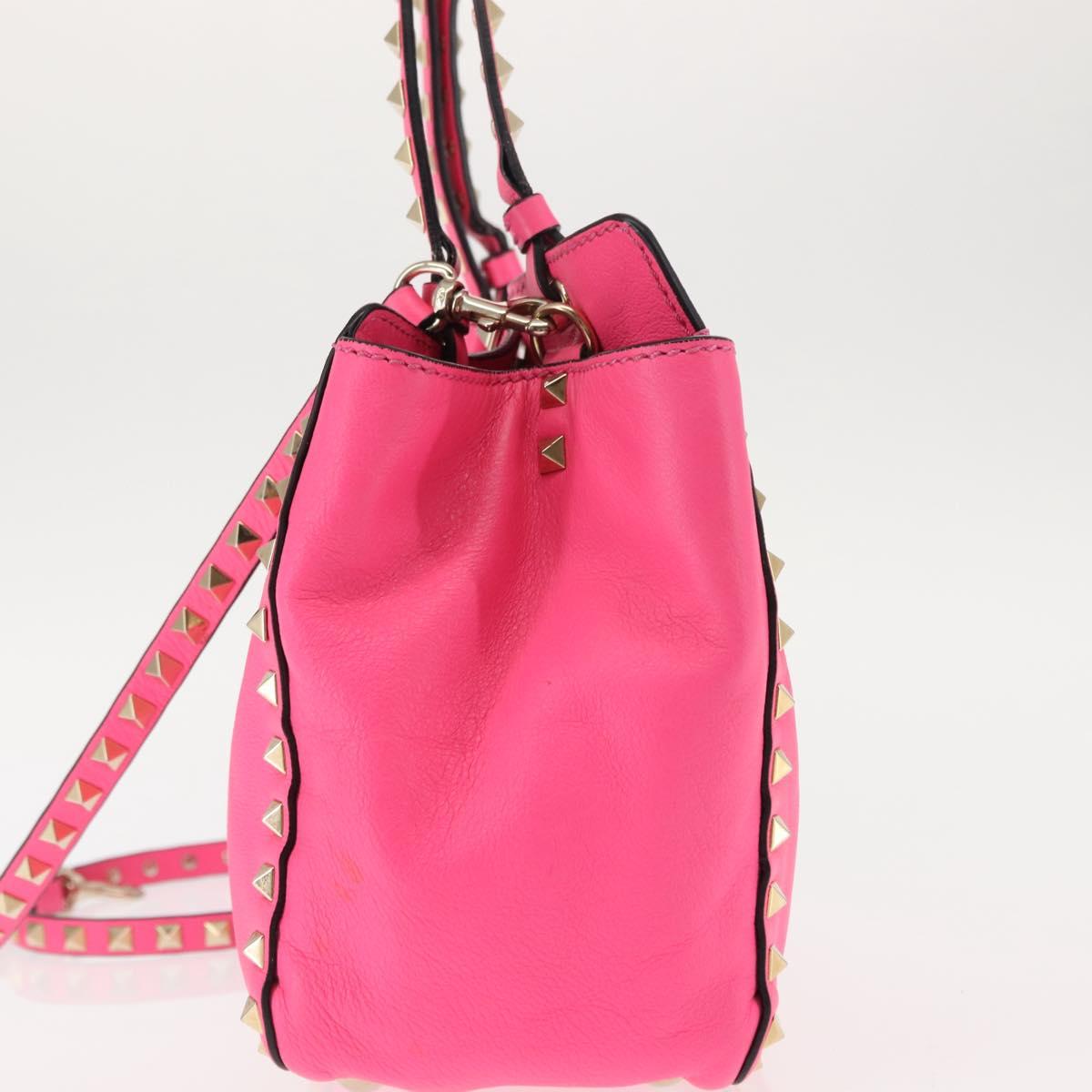 VALENTINO Studs Tote Bag Leather 2way Pink Auth BA6888