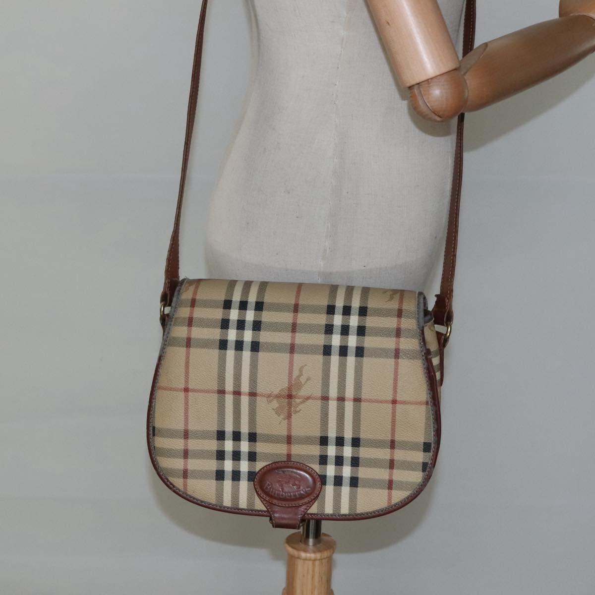 Burberrys Nova Check Shoulder Bag PVC Beige Brown gold Auth BA689
