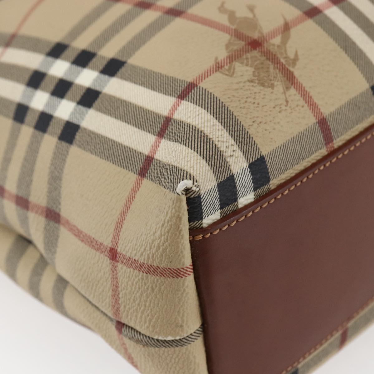 BURBERRY Nova Check Tote Bag PVC Leather Brown Beige Auth BA6892