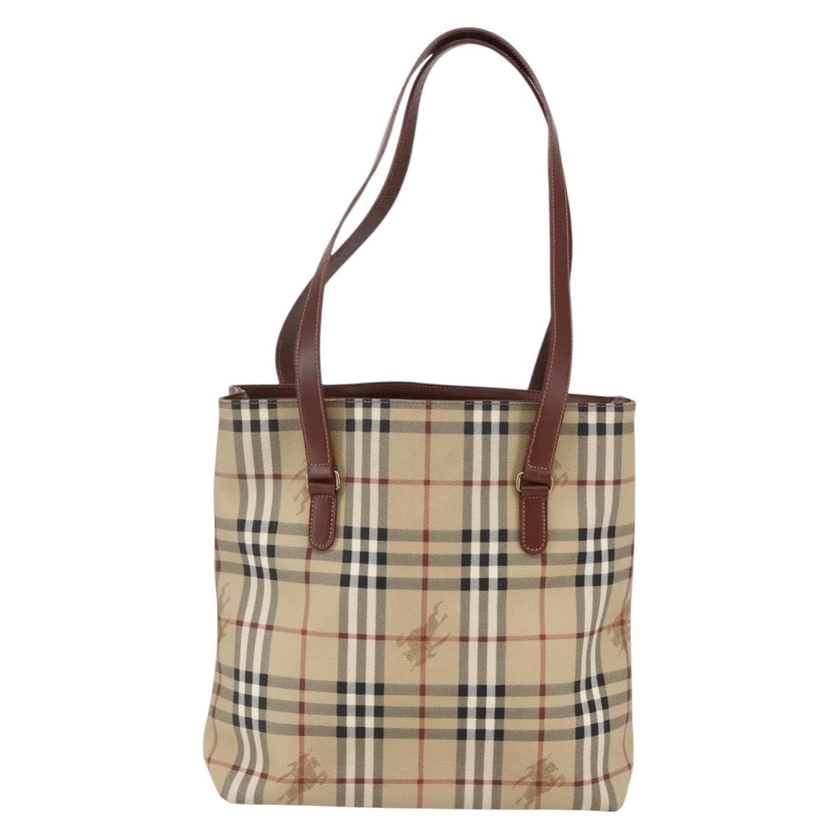 BURBERRY Nova Check Tote Bag PVC Leather Brown Beige Auth BA6892