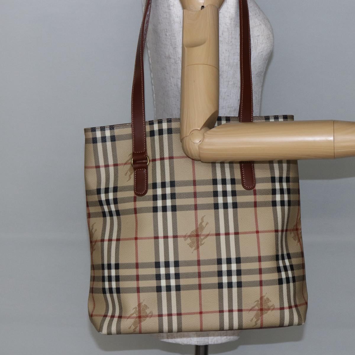 BURBERRY Nova Check Tote Bag PVC Leather Brown Beige Auth BA6892