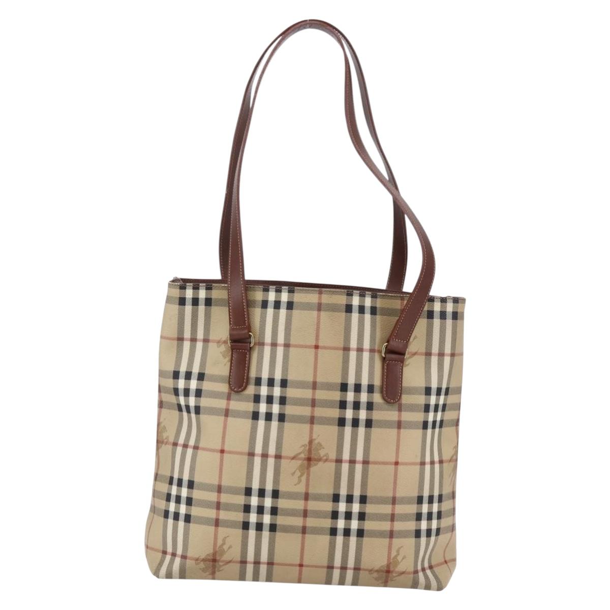 BURBERRY Nova Check Tote Bag PVC Leather Brown Beige Auth BA6892