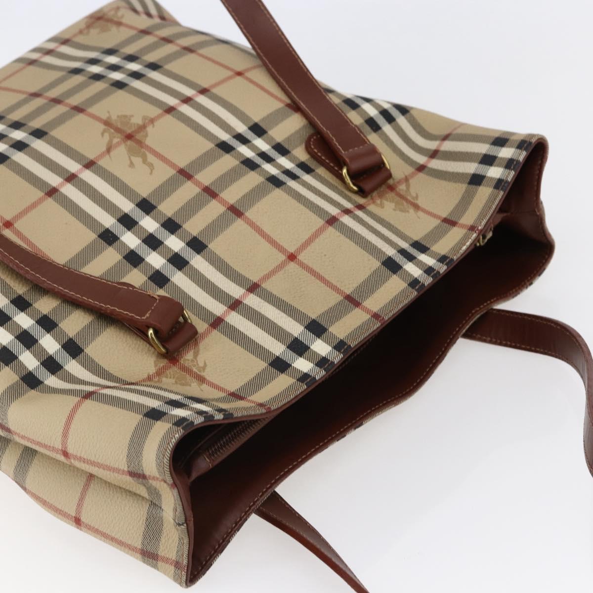 BURBERRY Nova Check Tote Bag PVC Leather Brown Beige Auth BA6892