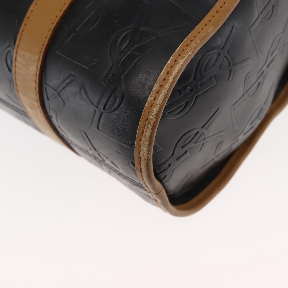 SAINT LAURENT Hand Bag Leather Black Auth BA6894