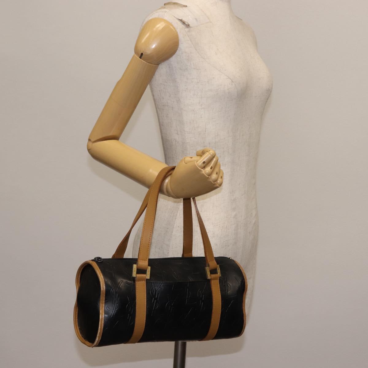 SAINT LAURENT Hand Bag Leather Black Auth BA6894