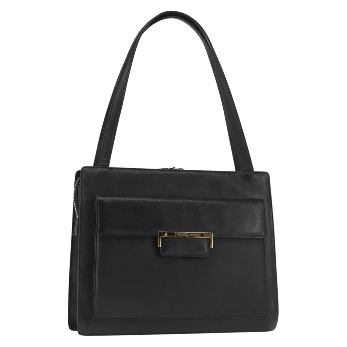 SAINT LAURENT Shoulder Bag Leather Black Auth ba6904