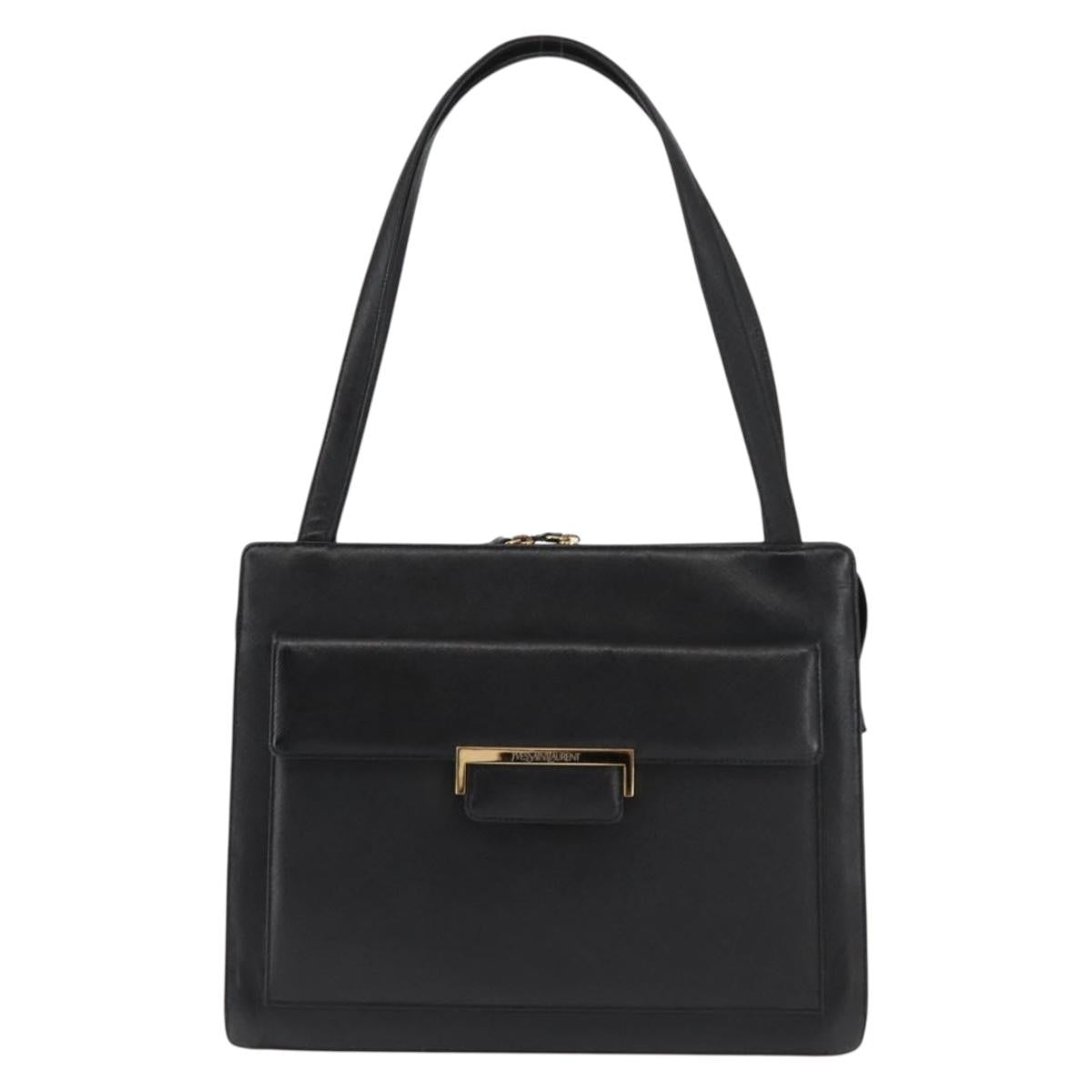 SAINT LAURENT Shoulder Bag Leather Black Auth ba6904