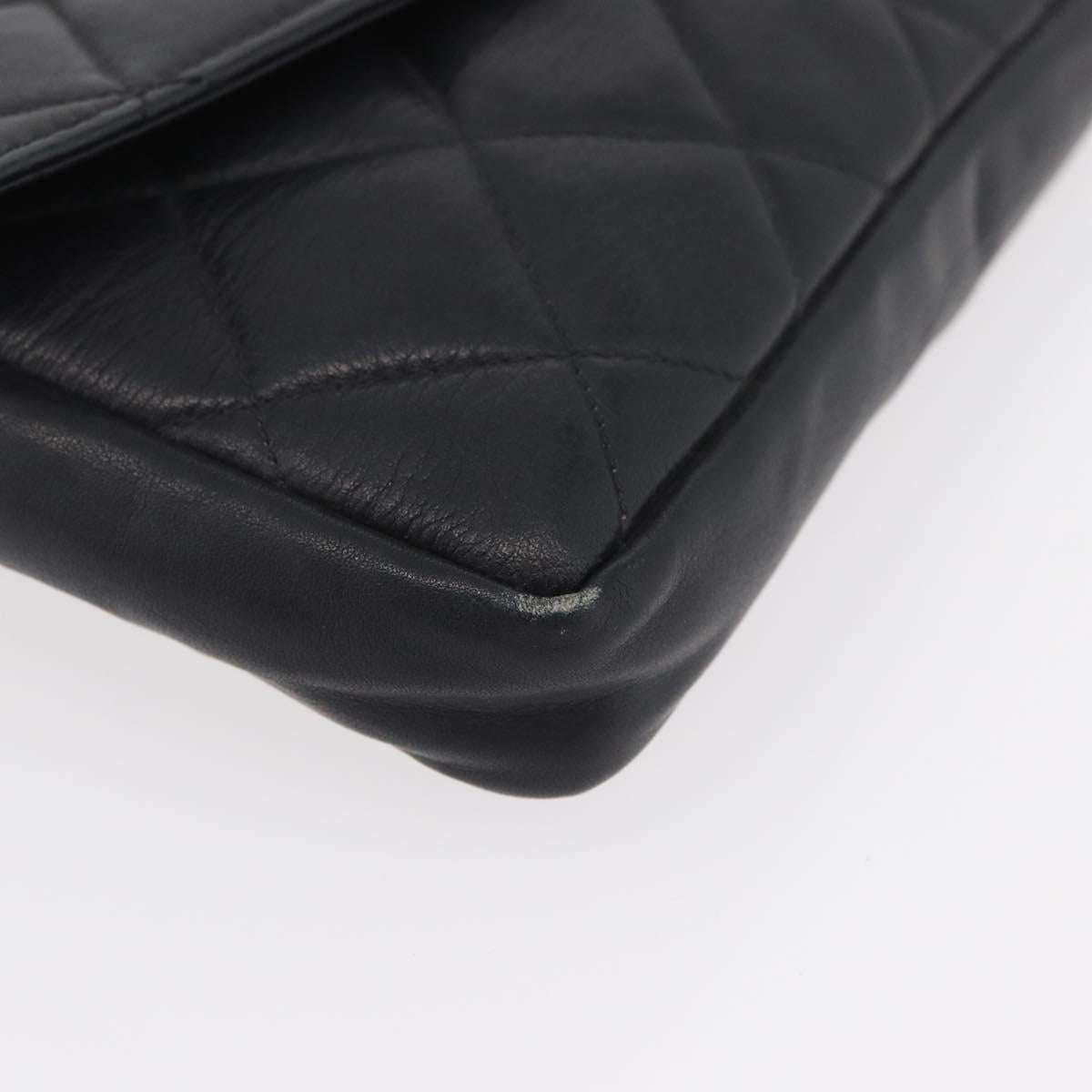 CHANEL Matelasse Waist Bag Lamb Skin Black Gold CC Auth BA6907