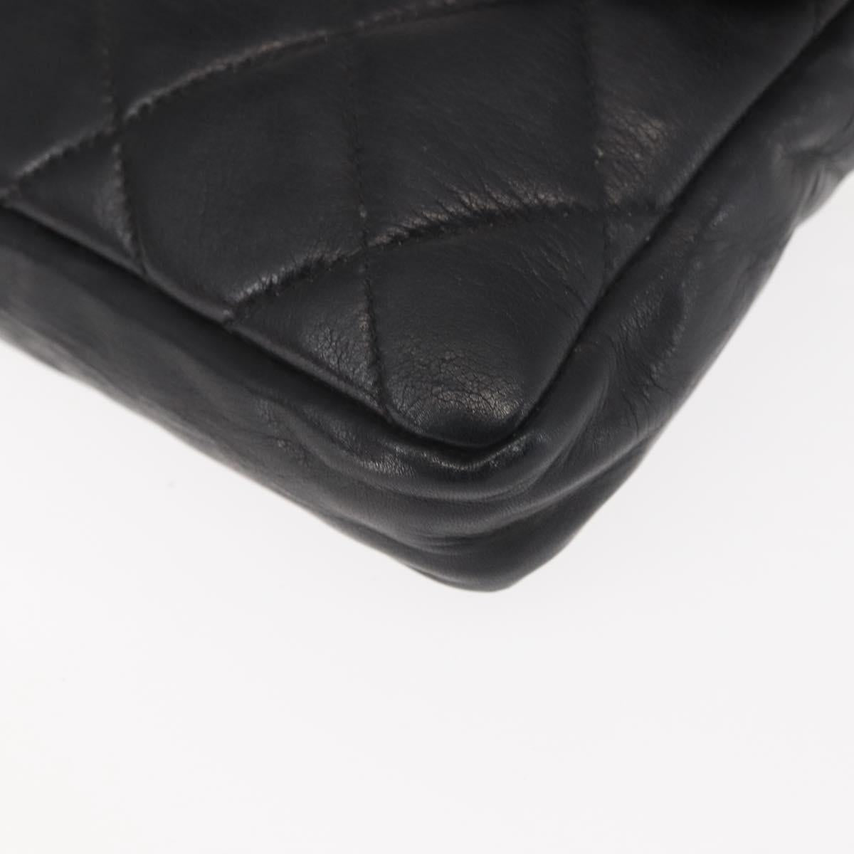 CHANEL Matelasse Waist Bag Lamb Skin Black Gold CC Auth BA6907