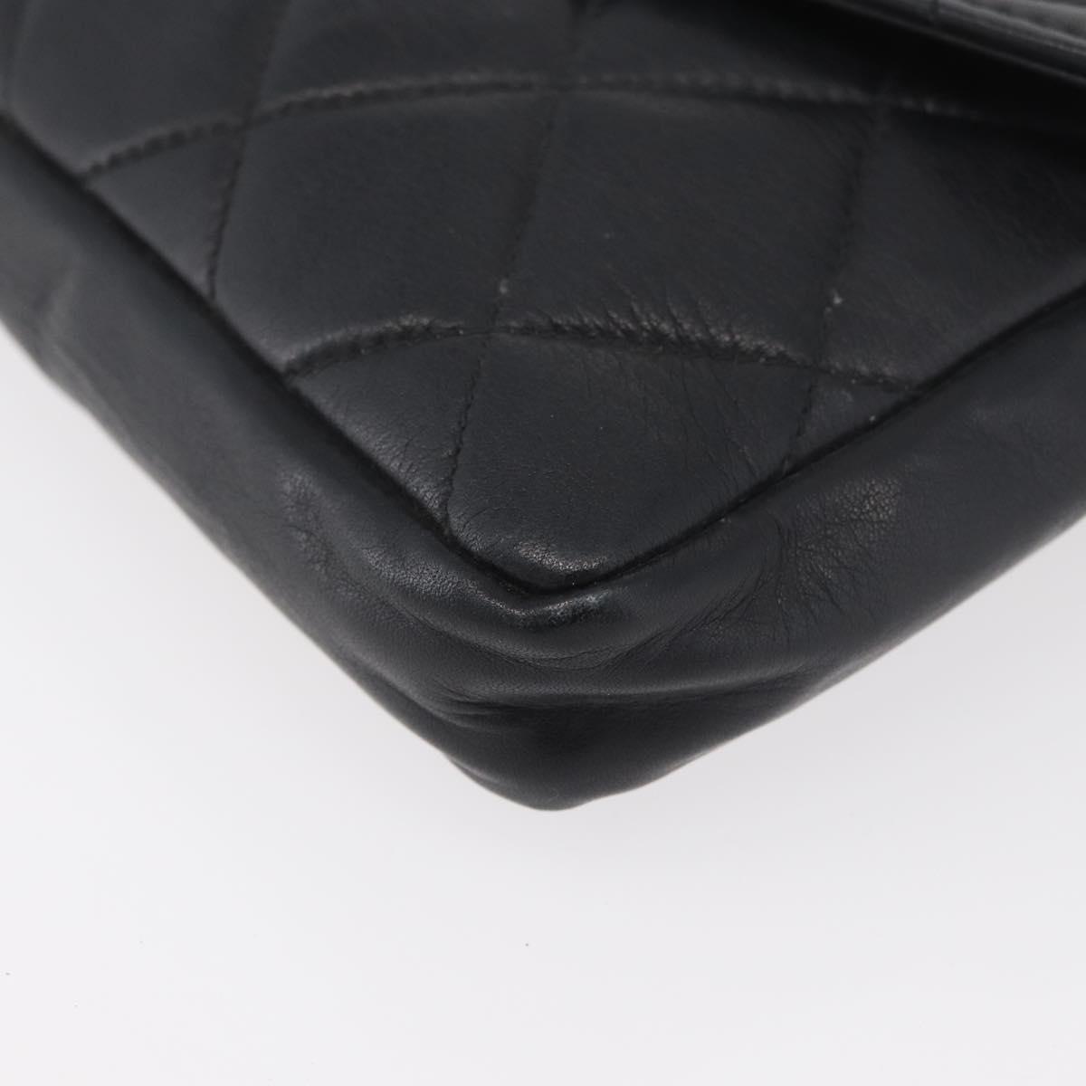 CHANEL Matelasse Waist Bag Lamb Skin Black Gold CC Auth BA6907