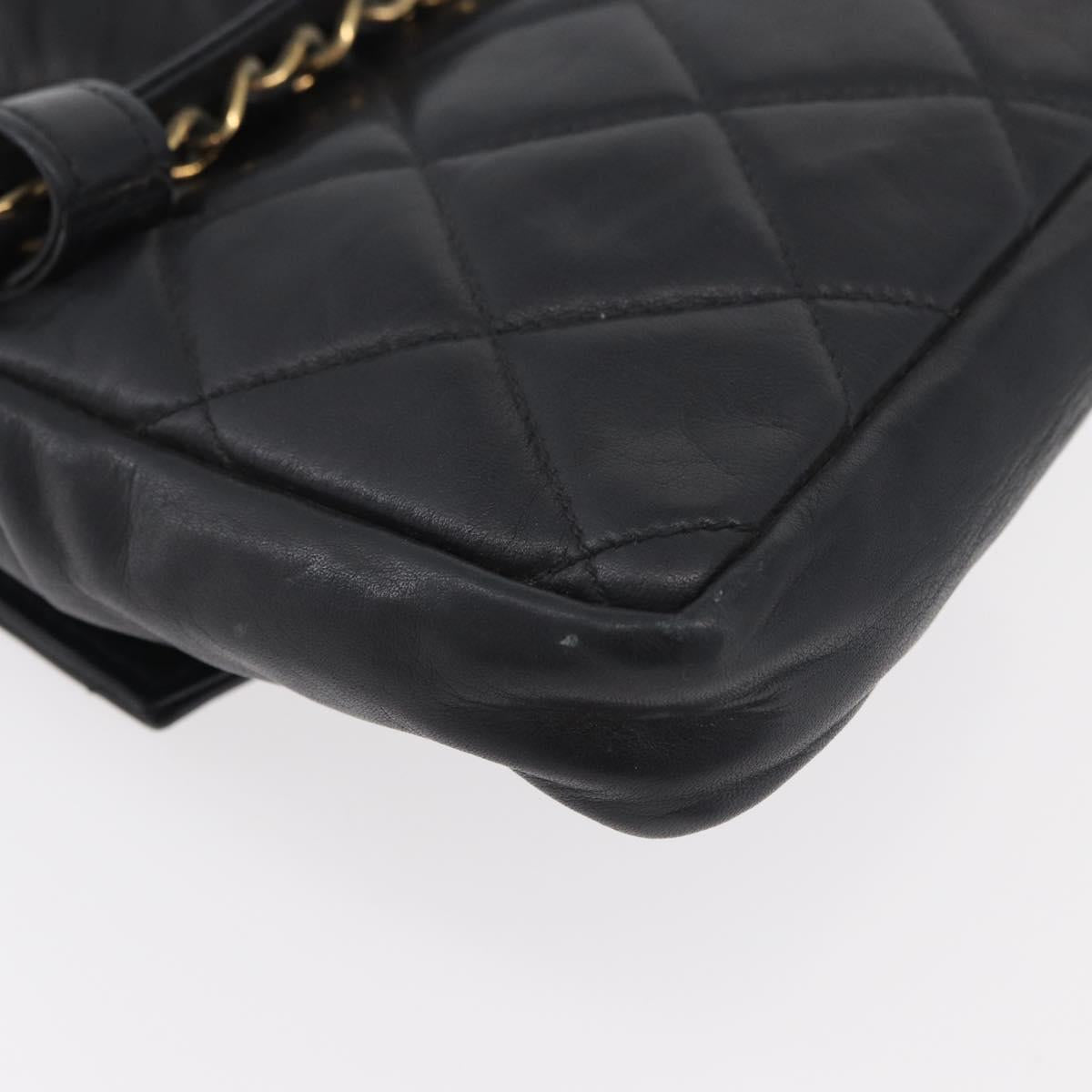 CHANEL Matelasse Waist Bag Lamb Skin Black Gold CC Auth BA6907