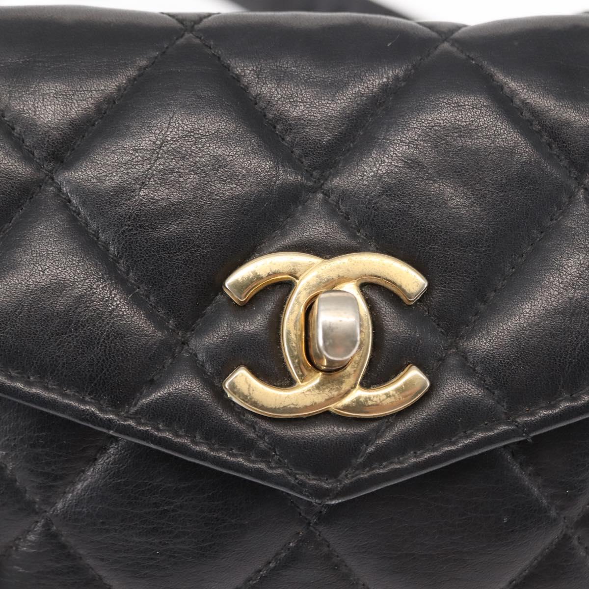 CHANEL Matelasse Waist Bag Lamb Skin Black Gold CC Auth BA6907