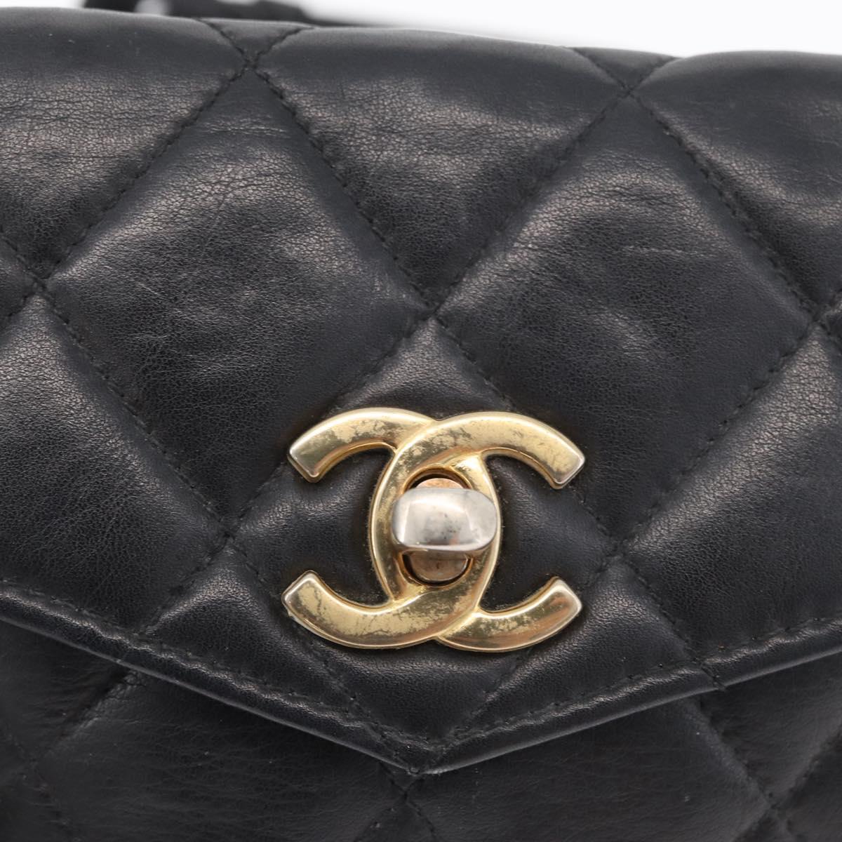 CHANEL Matelasse Waist Bag Lamb Skin Black Gold CC Auth BA6907
