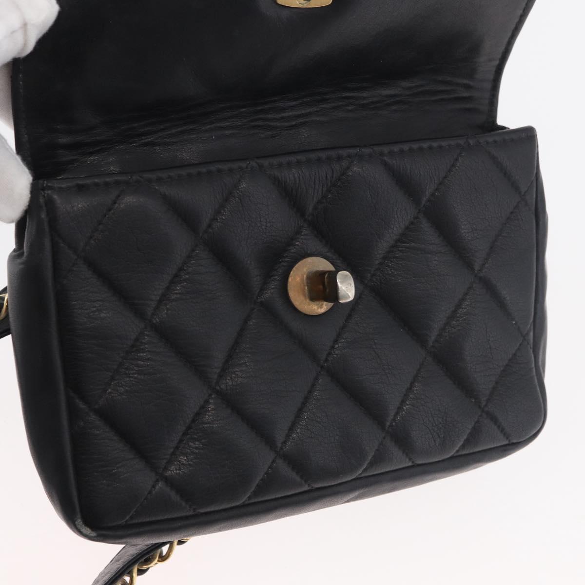 CHANEL Matelasse Waist Bag Lamb Skin Black Gold CC Auth BA6907