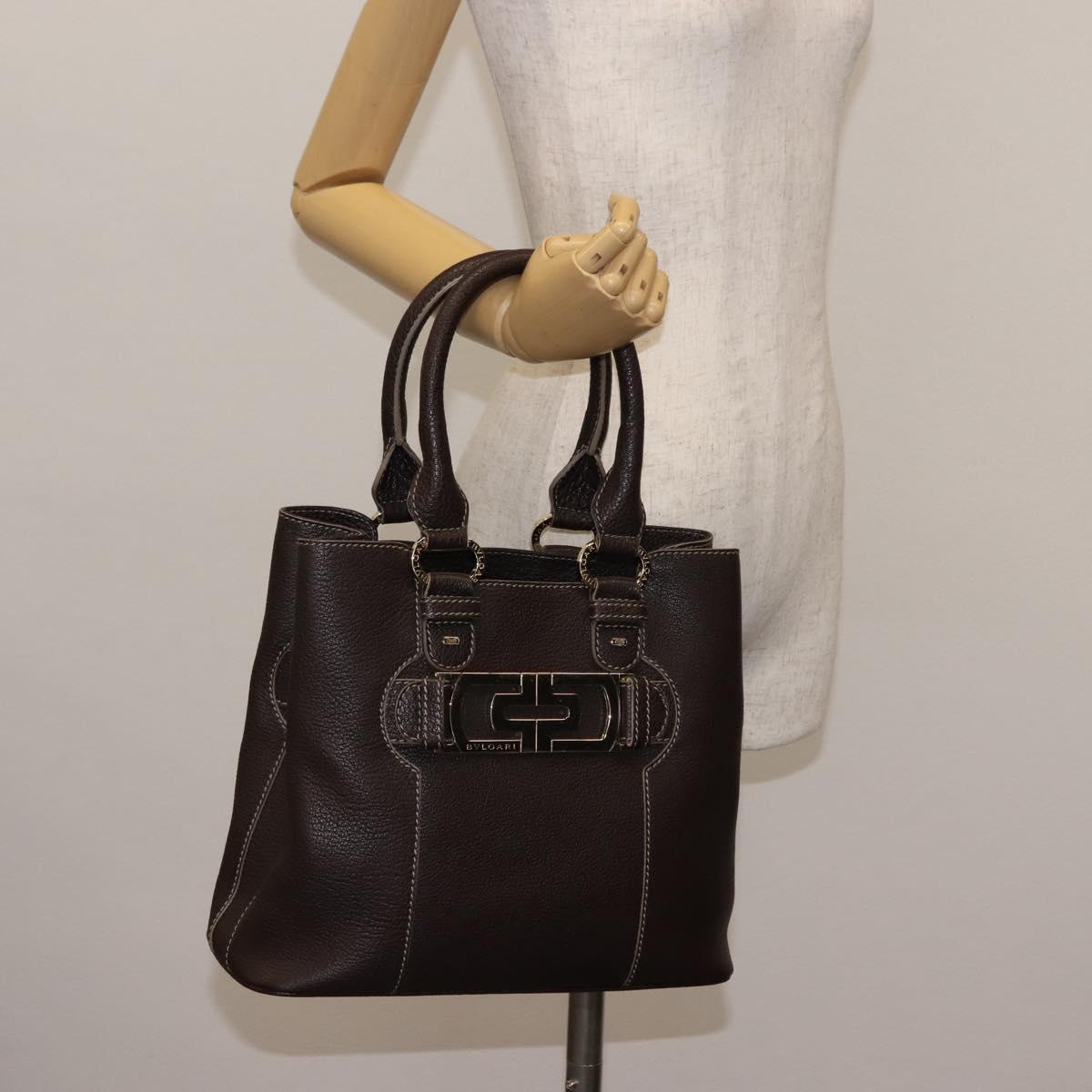 BVLGARI Hand Bag Leather Brown Auth BA6908
