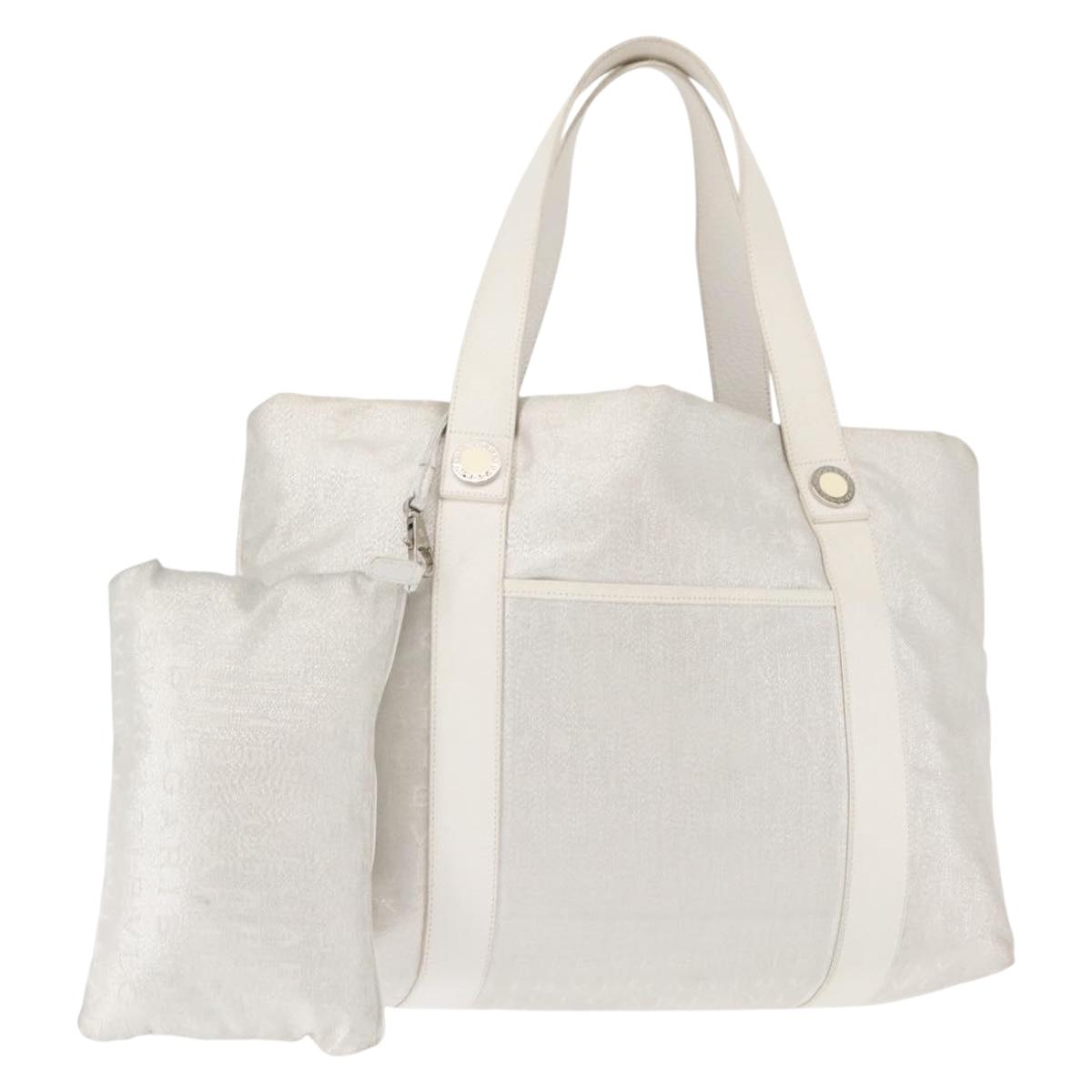 BVLGARI Logo mania Tote Bag Canvas Silver White Auth BA6909