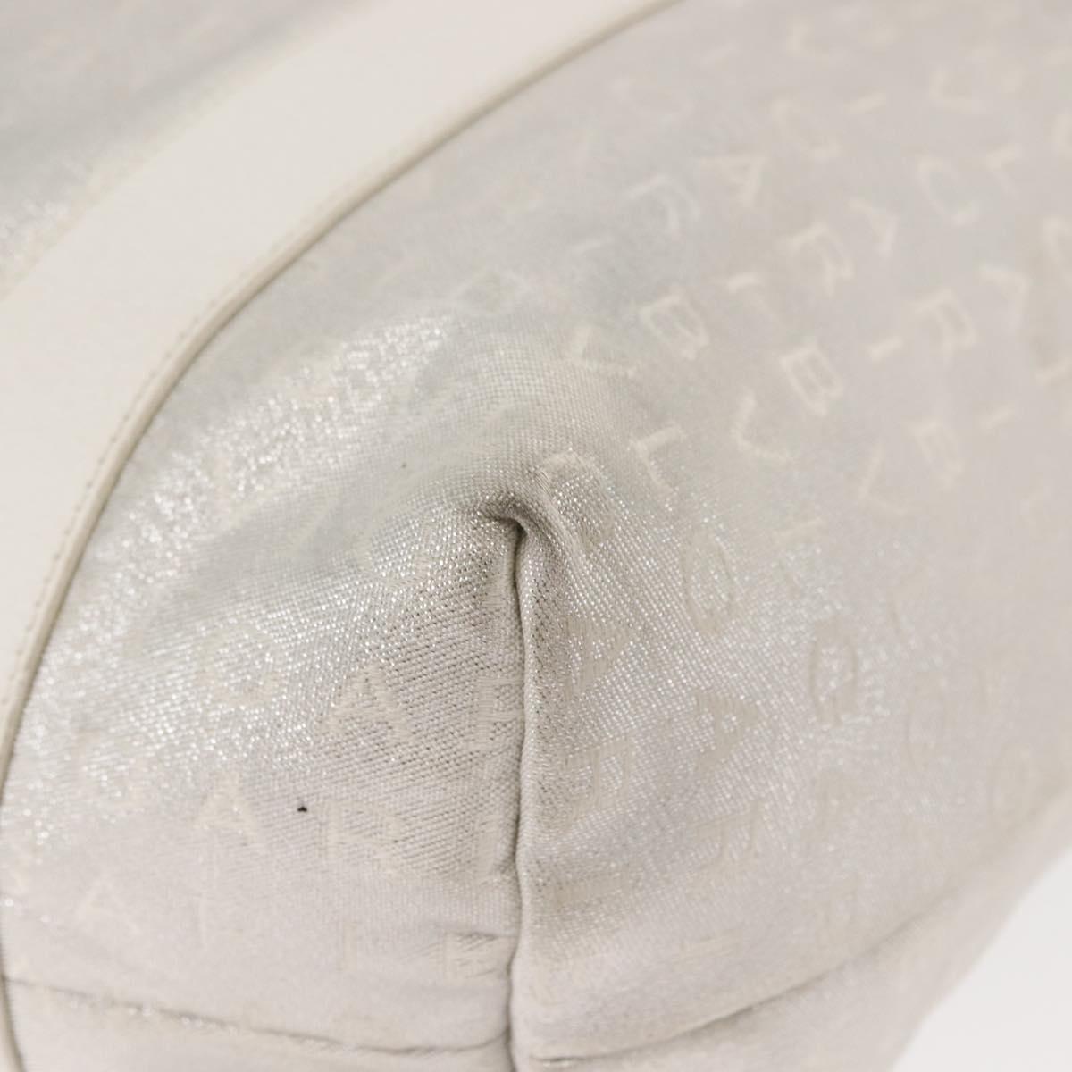 BVLGARI Logo mania Tote Bag Canvas Silver White Auth BA6909