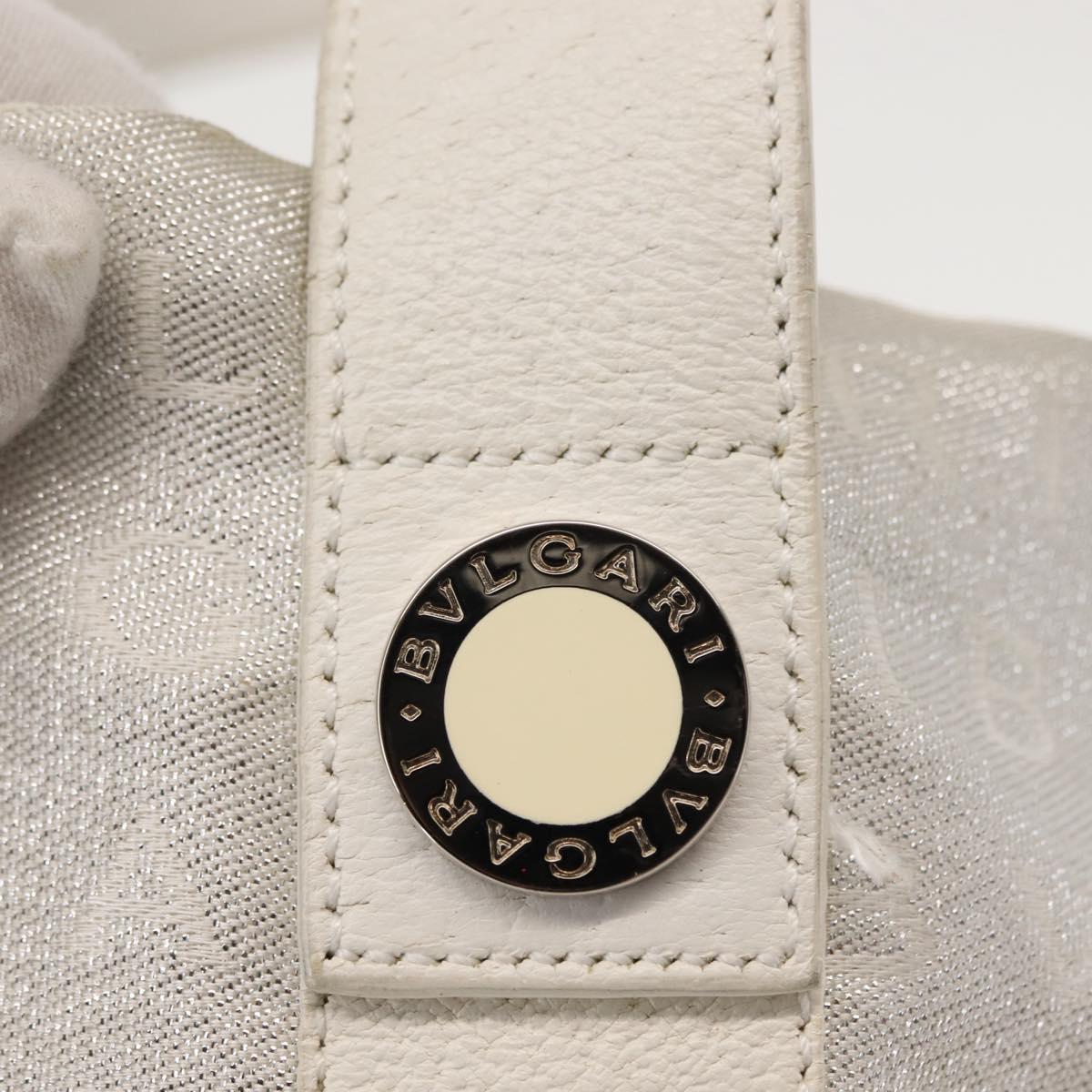 BVLGARI Logo mania Tote Bag Canvas Silver White Auth BA6909