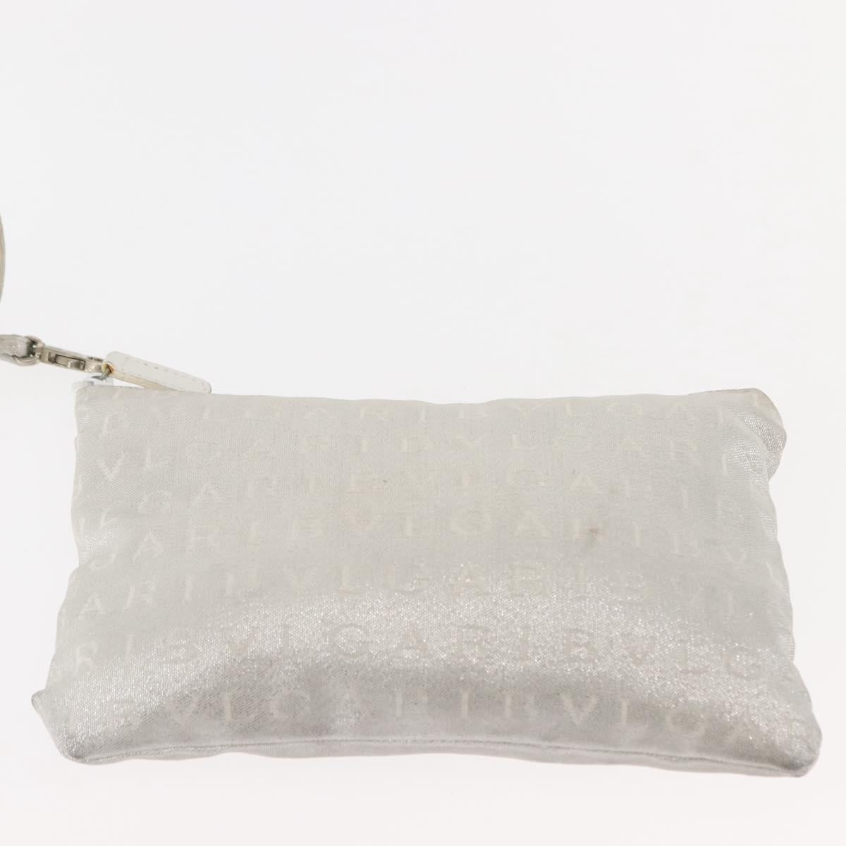 BVLGARI Logo mania Tote Bag Canvas Silver White Auth BA6909