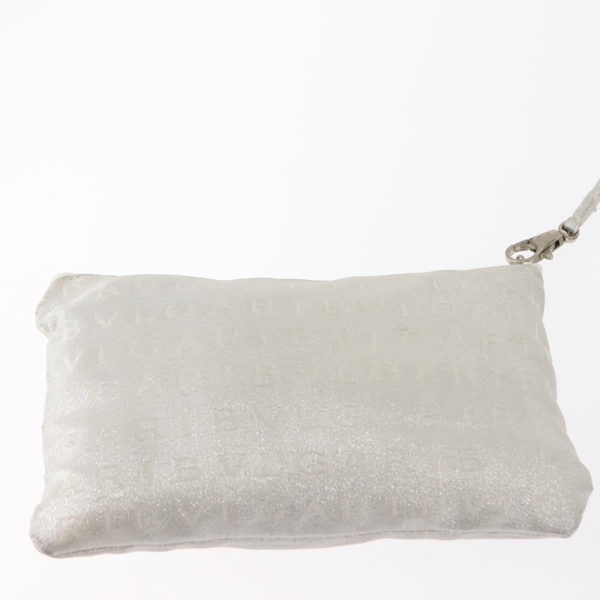 BVLGARI Logo mania Tote Bag Canvas Silver White Auth BA6909