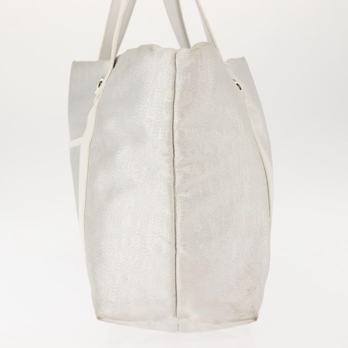 BVLGARI Logo mania Tote Bag Canvas Silver White Auth BA6909