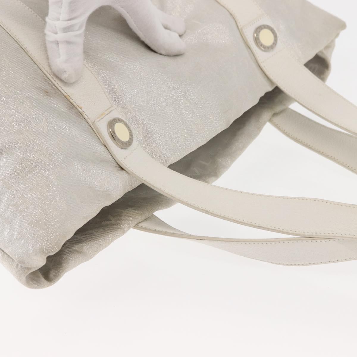 BVLGARI Logo mania Tote Bag Canvas Silver White Auth BA6909