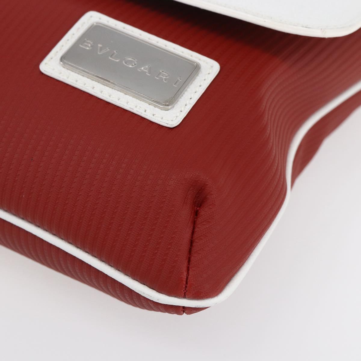 BVLGARI Shoulder Bag Leather Red White Auth BA6910