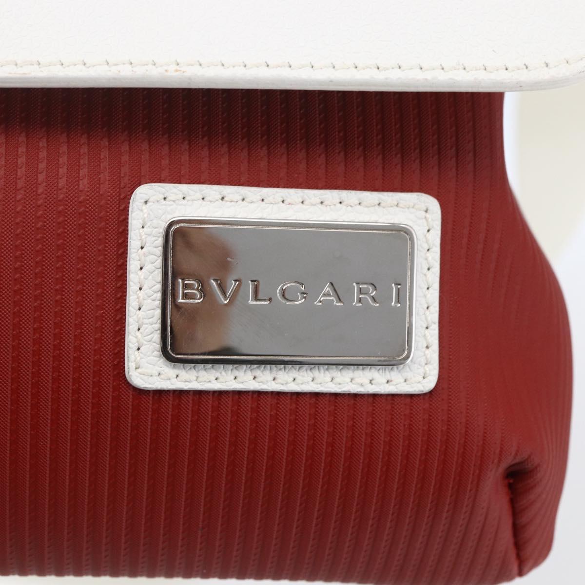 BVLGARI Shoulder Bag Leather Red White Auth BA6910