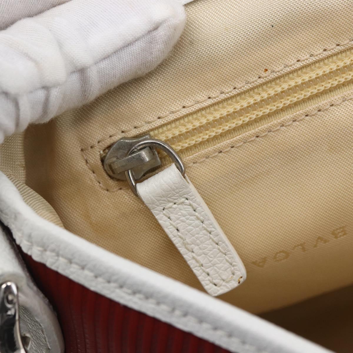 BVLGARI Shoulder Bag Leather Red White Auth BA6910