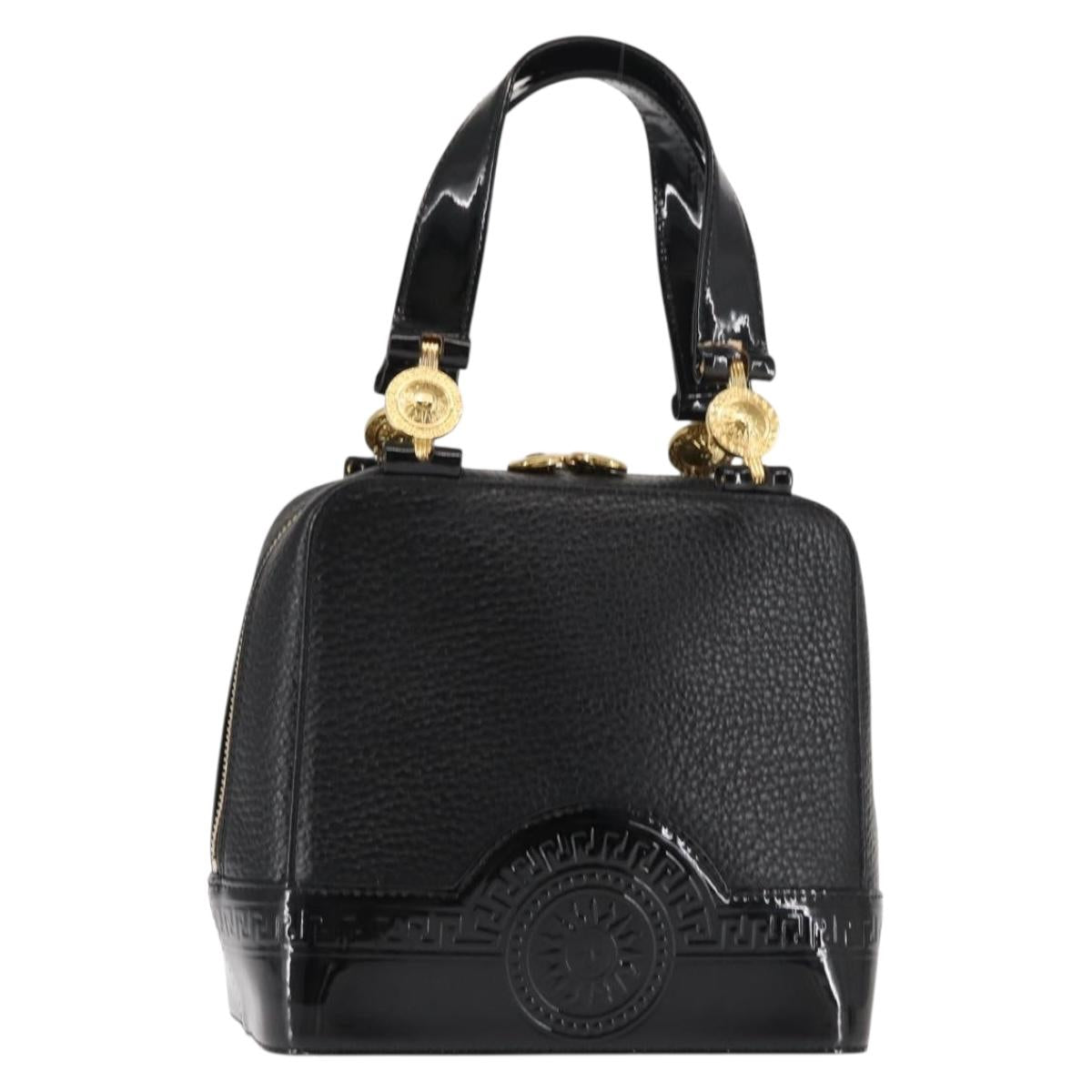 Gianni Versace Hand Bag Leather Black Auth BA6911