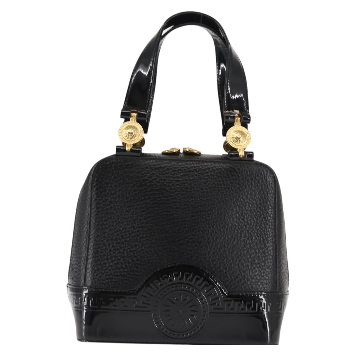 Gianni Versace Hand Bag Leather Black Auth BA6911