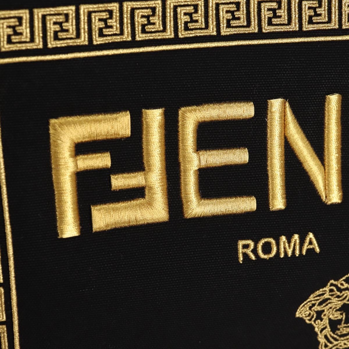 FENDI VERSACE Collaboration Tote Bag Canvas 2way Black Gold Auth BA6912M
