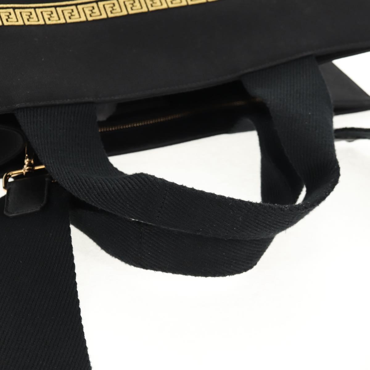 FENDI VERSACE Collaboration Tote Bag Canvas 2way Black Gold Auth BA6912M