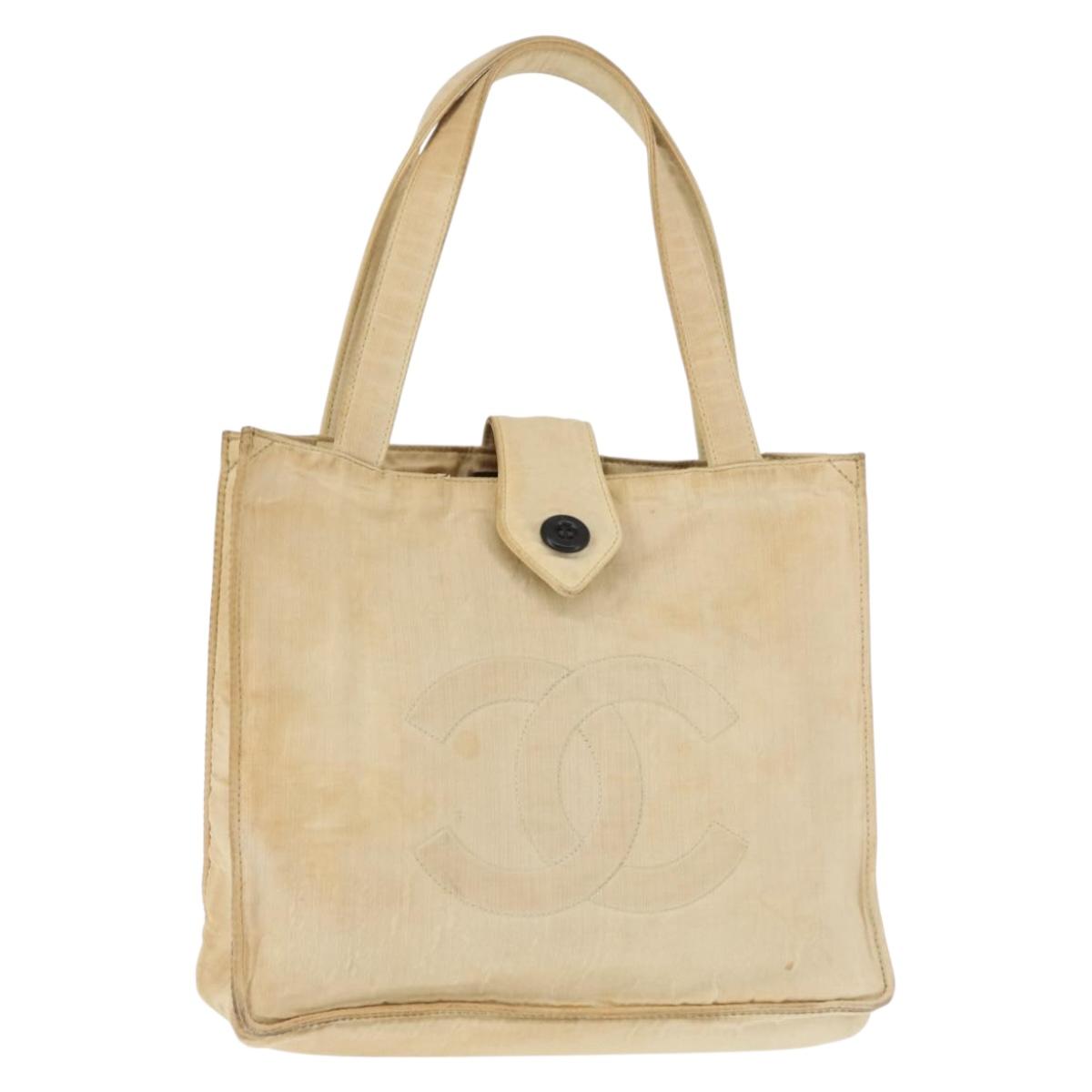 CHANEL Tote Bag Nylon Beige CC Auth BA6913