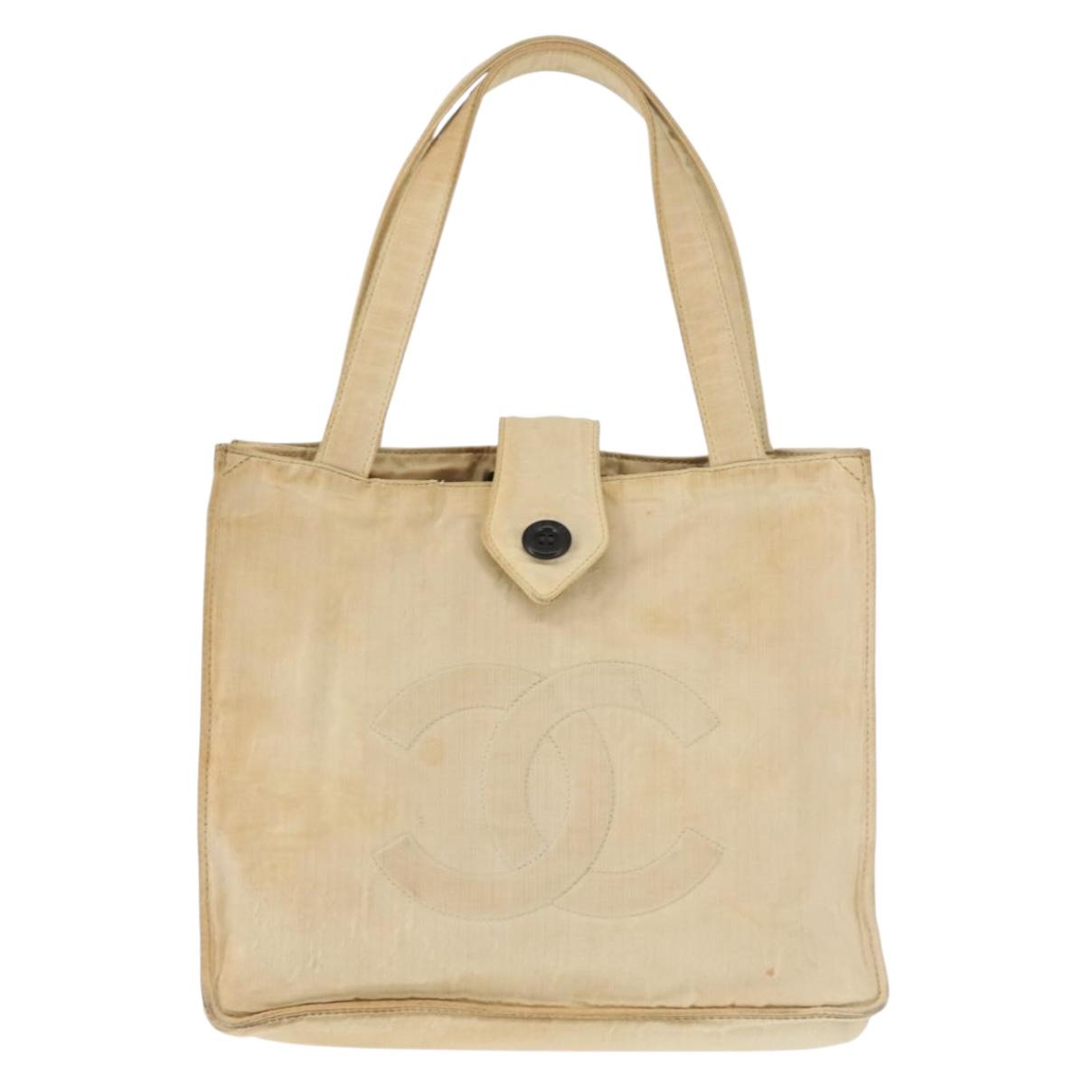 CHANEL Tote Bag Nylon Beige CC Auth BA6913