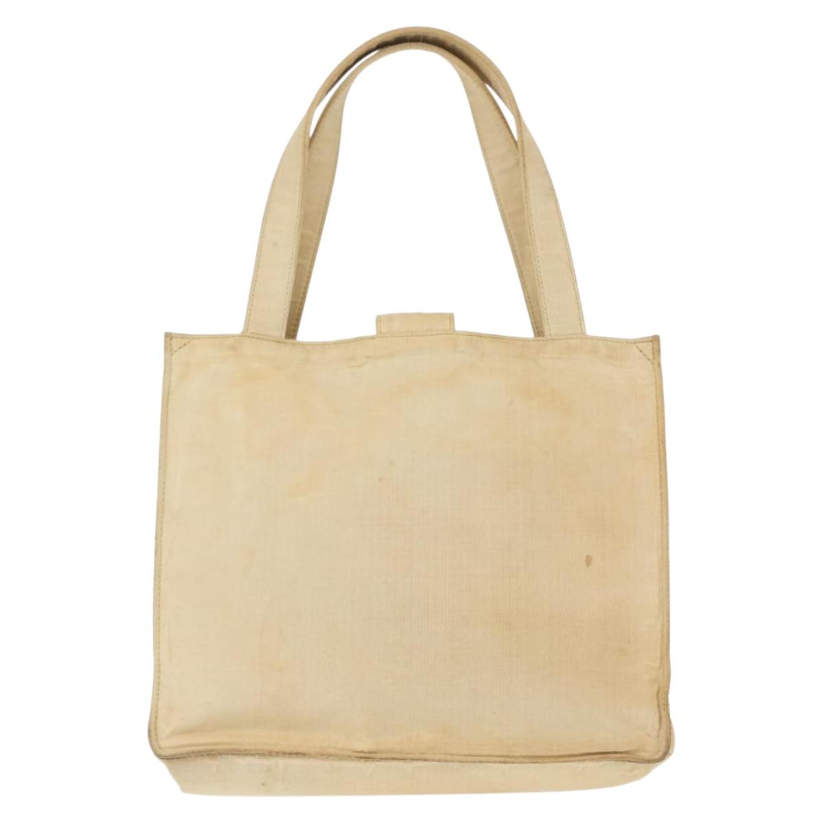 CHANEL Tote Bag Nylon Beige CC Auth BA6913