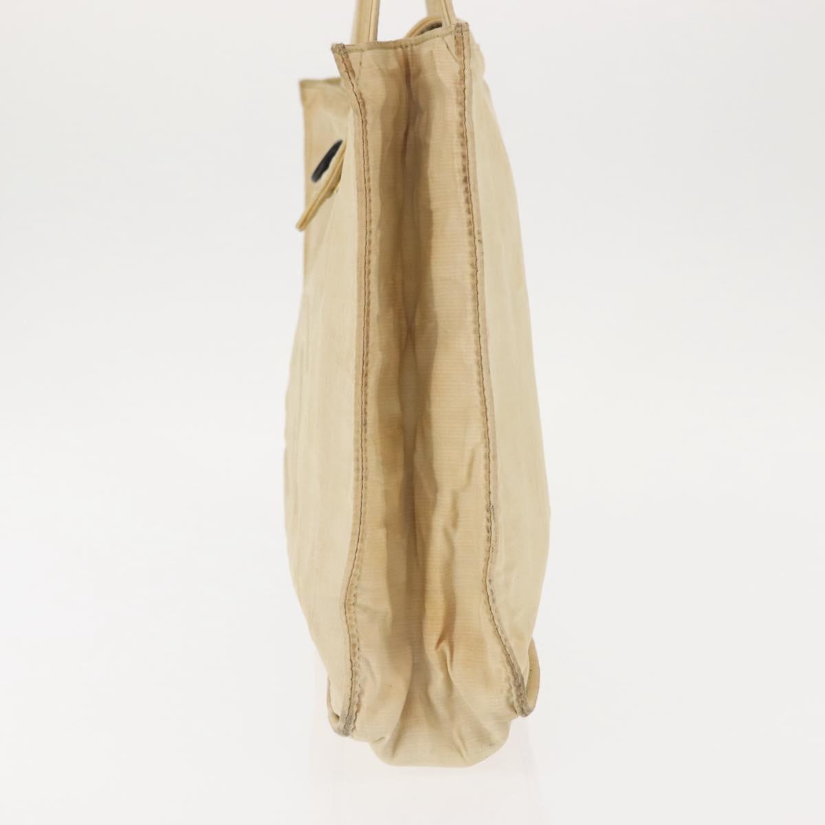 CHANEL Tote Bag Nylon Beige CC Auth BA6913