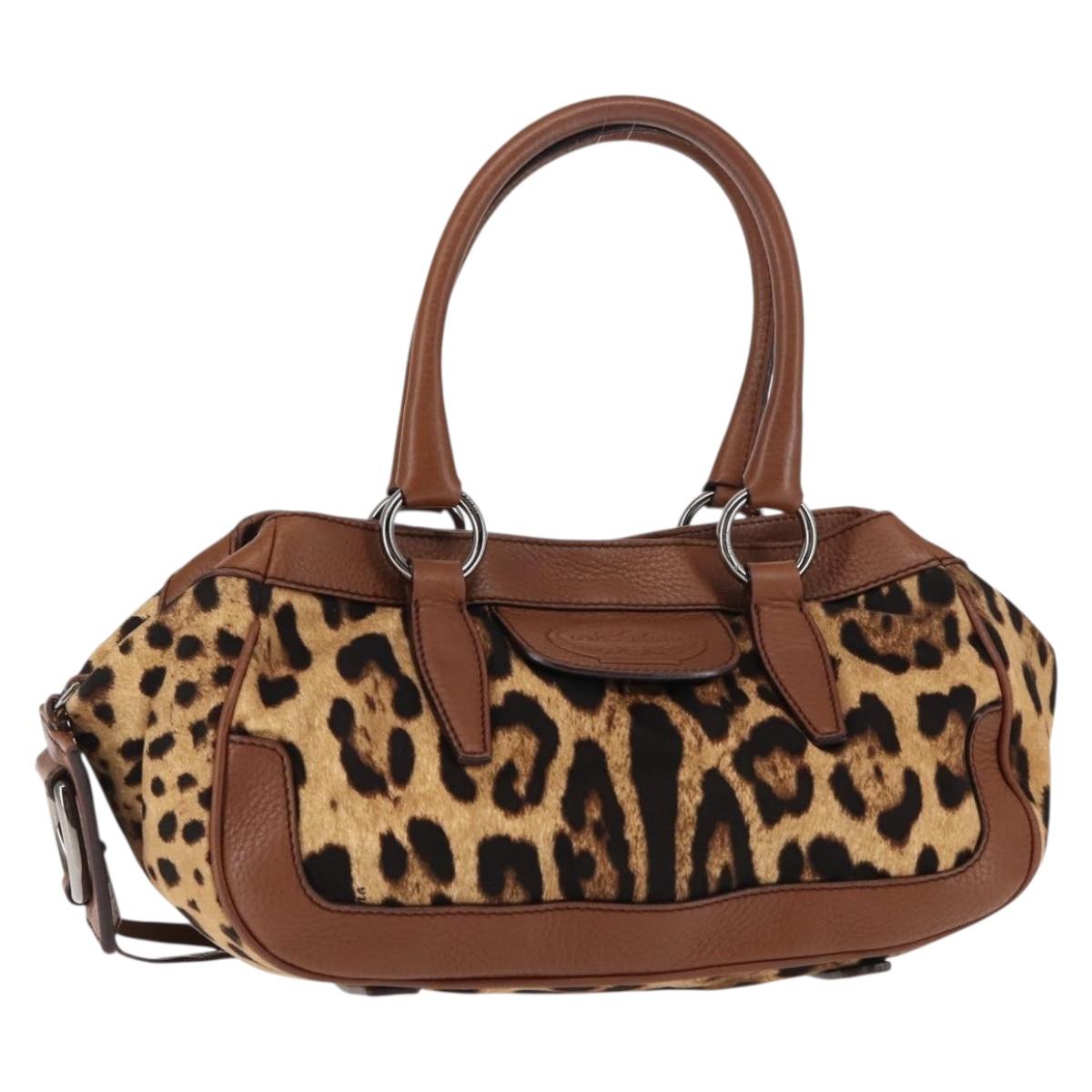 DOLCE&GABBANA Leopard Hand Bag Canvas Brown Auth BA6914