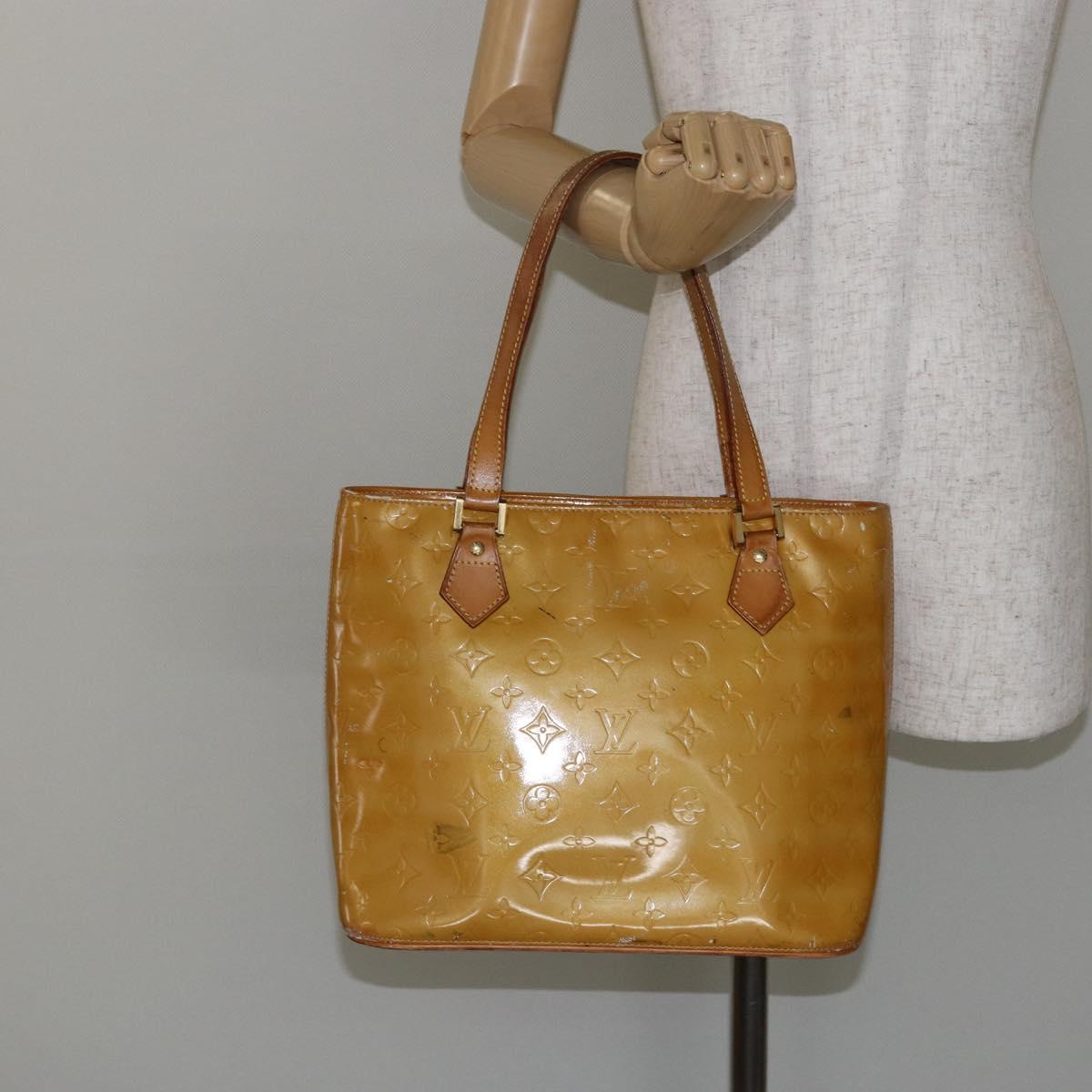 LOUIS VUITTON Monogram Vernis Houston Hand Bag Beige M91004 LV Auth BA6986