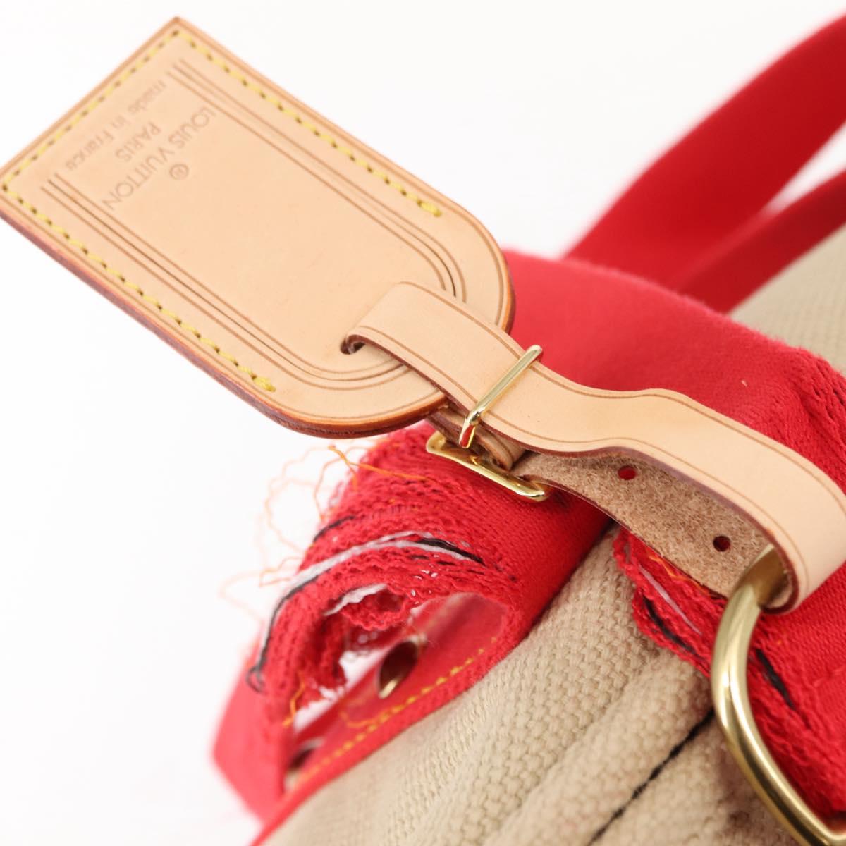 LOUIS VUITTON Antigua Hippo GM Tote Bag Beige Red M40032 LV Auth BA7007