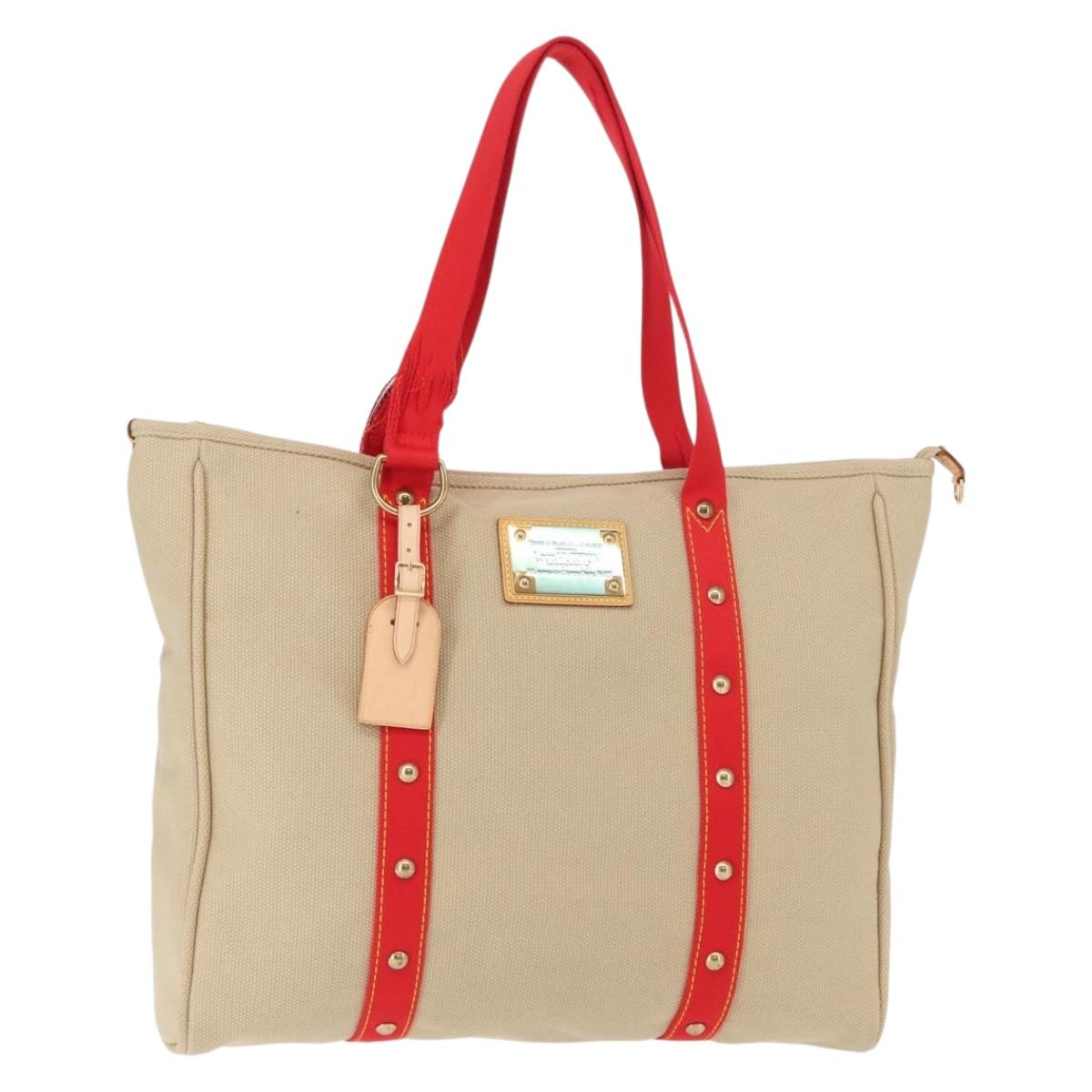 LOUIS VUITTON Antigua Hippo GM Tote Bag Beige Red M40032 LV Auth BA7007