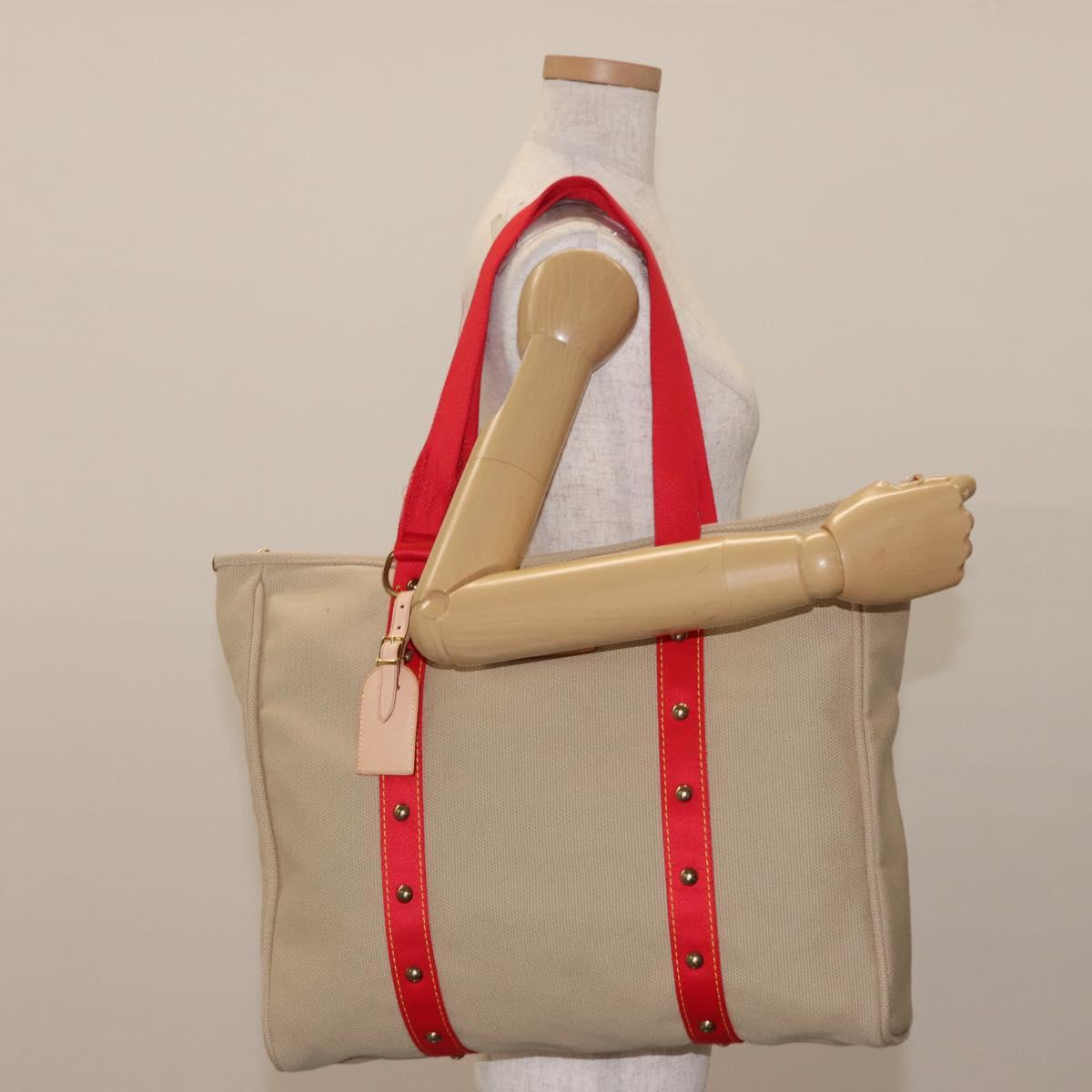 LOUIS VUITTON Antigua Hippo GM Tote Bag Beige Red M40032 LV Auth BA7007