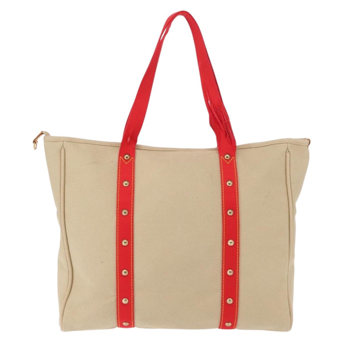 LOUIS VUITTON Antigua Hippo GM Tote Bag Beige Red M40032 LV Auth BA7007