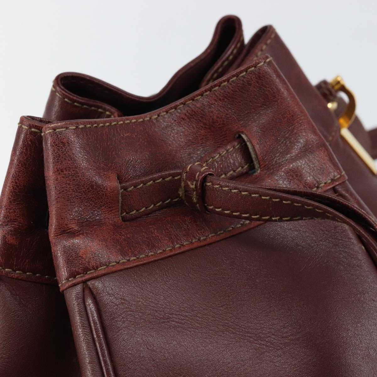 CARTIER Must Line Shoulder Bag Leather Bordeaux Gold Auth BA7014