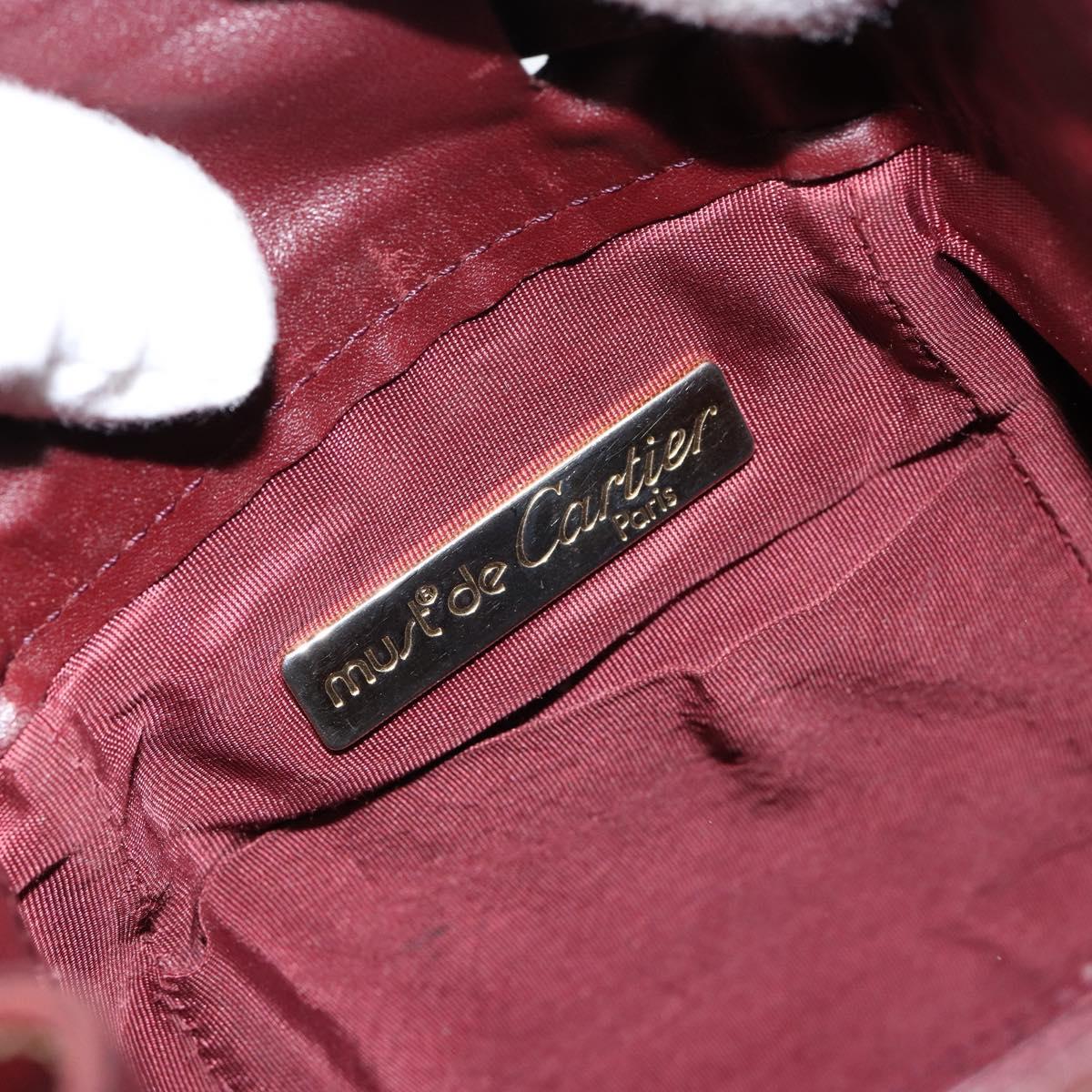 CARTIER Must Line Shoulder Bag Leather Bordeaux Gold Auth BA7014