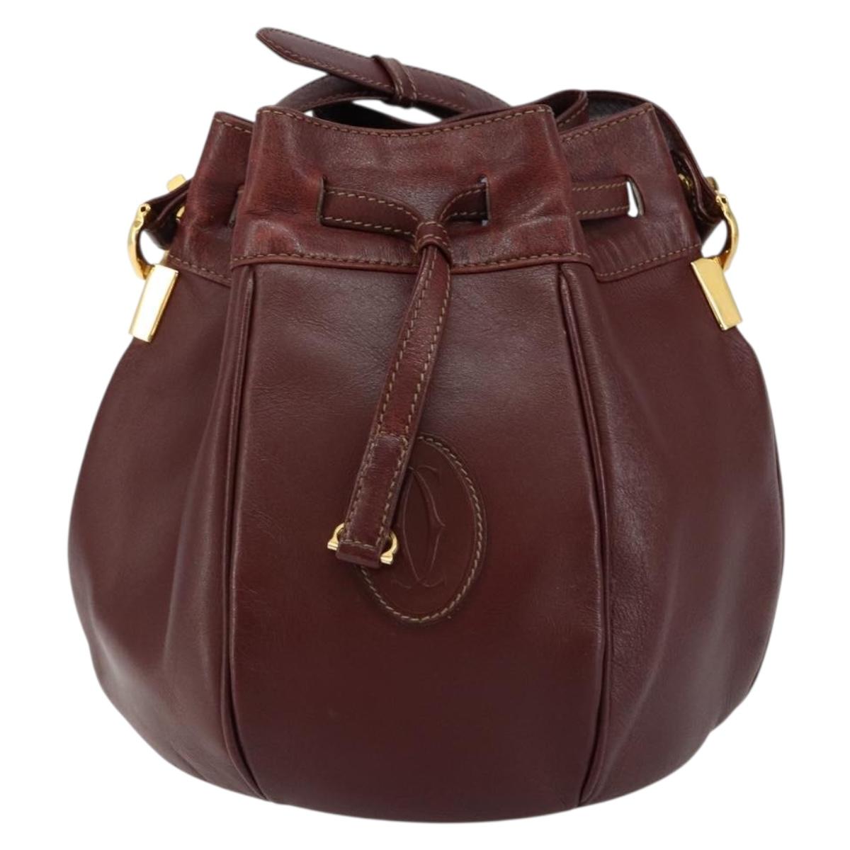 CARTIER Must Line Shoulder Bag Leather Bordeaux Gold Auth BA7014