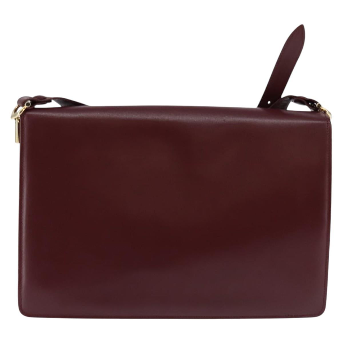 CARTIER Must Line Shoulder Bag Leather Bordeaux Gold Auth BA7015